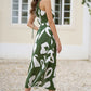 Yumi Green Cotton Abstract Print Maxi Dress With Tie Back