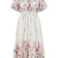 Yumi White Mirrored Floral Button Up Midi Dress With Ruched Waist
