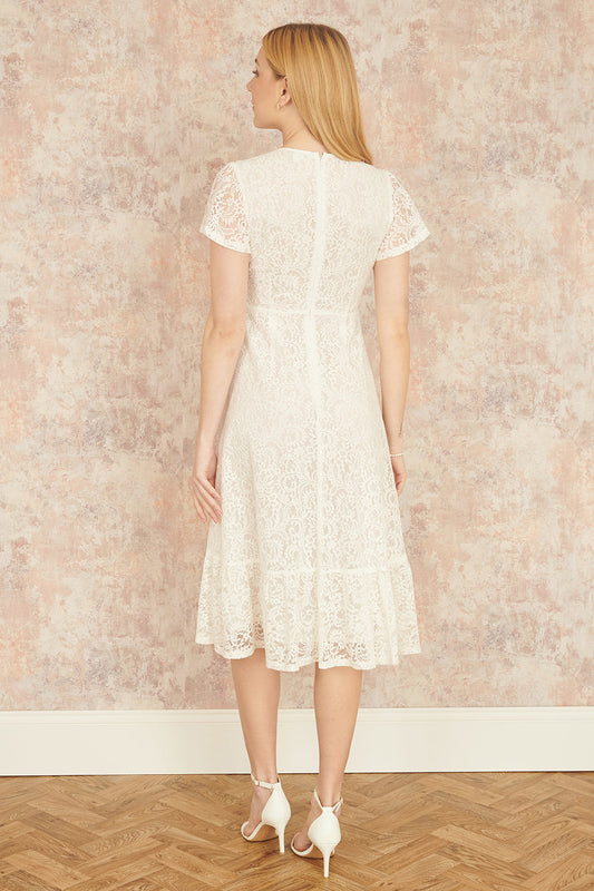 Yumi White Lace Midi Skater Dress