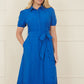 Yumi Blue Cotton Shirt Midi Dress With Cut Out Details