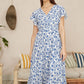 Yumi Blue Floral Printed Broderie Anglaise Ruched Waist Midi Dress