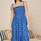 Yumi Blue Strappy Paisley Print Midi Dress With Ruched Bodice