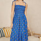 Yumi Blue Strappy Paisley Print Midi Dress With Ruched Bodice