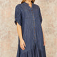 Yumi Blue Chambray Denim Dip Hem Relaxed Fit Shirt Dress