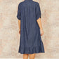 Yumi Blue Chambray Denim Dip Hem Relaxed Fit Shirt Dress