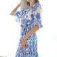 Yumi Blue Paisley Wrap Maxi Dress With 3/4 Sleeve