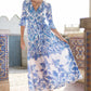 Yumi Blue Paisley Wrap Maxi Dress With 3/4 Sleeve