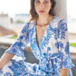 Yumi Blue Paisley Wrap Maxi Dress With 3/4 Sleeve
