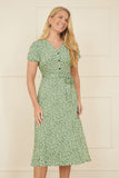 Yumi Green Ditsy Print Midi Tea Dress