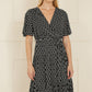 Yumi Black Geo Print Mesh Stretch Midi Skater Dress