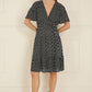Yumi Black Geo Print Mesh Stretch Midi Skater Dress