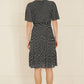 Yumi Black Geo Print Mesh Stretch Midi Skater Dress