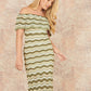 Yumi Green Stripe Crochet Knit Bardot Midi Dress