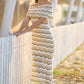Yumi Beige Stripe Crochet Knit Bardot Midi Dress