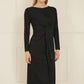 Yumi Black Midi Fitted Stretch Dress With Knot Detail