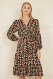 Yumi Black Ikat Long Sleeve Skater Dress