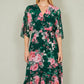 Yumi Dark Green Kimono Sleeves Midi Dip Hem Wrap Midi Dress