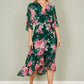 Yumi Dark Green Kimono Sleeves Midi Dip Hem Wrap Midi Dress