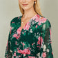 Yumi Dark Green Kimono Sleeves Midi Dip Hem Wrap Midi Dress