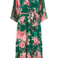 Yumi Dark Green Kimono Sleeves Midi Dip Hem Wrap Midi Dress