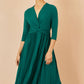Yumi Green Jersey Knot Waist Pleated Midi Dress