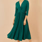 Yumi Green Jersey Knot Waist Pleated Midi Dress