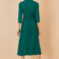 Yumi Green Jersey Knot Waist Pleated Midi Dress