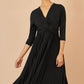 Yumi Black Jersey Knot Waist Pleated Midi Dress