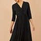 Yumi Black Jersey Knot Waist Pleated Midi Dress