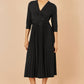 Yumi Black Jersey Knot Waist Pleated Midi Dress