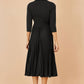 Yumi Black Jersey Knot Waist Pleated Midi Dress