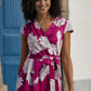 Pink Blossom Print Wrap Dress With Dipped Hem