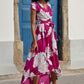 Pink Blossom Print Wrap Dress With Dipped Hem