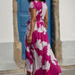 Pink Blossom Print Wrap Dress With Dipped Hem