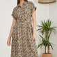 Yumi Brown Abstract Animal Print Relaxed Midi Shirt Dress With Belt