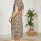 Yumi Brown Abstract Animal Print Relaxed Midi Shirt Dress With Belt
