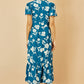 Yumi Teal Floral Button Down Floral Midi Dress