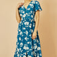 Yumi Teal Floral Button Down Floral Midi Dress