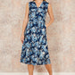 Yumi Blue Floral Mesh Wrap Skater Dress With Pockets