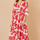 Yumi Red Kimono Sleeves Dip Hem Wrap Midi Dress
