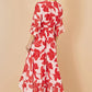 Yumi Red Kimono Sleeves Dip Hem Wrap Midi Dress