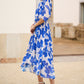 Yumi Navy Kimono Sleeves Midi Dip Hem Wrap Midi Dress