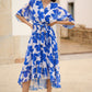 Yumi Navy Kimono Sleeves Midi Dip Hem Wrap Midi Dress