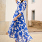 Yumi Navy Kimono Sleeves Midi Dip Hem Wrap Midi Dress