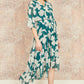 Yumi Green Kimono Sleeves Midi Dip Hem Wrap Midi Dress