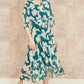 Yumi Green Kimono Sleeves Midi Dip Hem Wrap Midi Dress