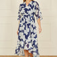Yumi Navy Mesh Bird And Floral Print Midi Dress With Ruffles