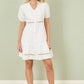 Yumi White Cotton Lace Trim Skater Shirt Dress