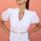 Yumi White Cotton Lace Trim Skater Shirt Dress