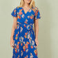 Yumi Blue Floral Pleated Wrap Dress
